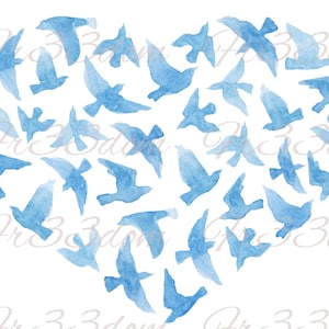 Décalques de toboggan, bricolage Shabby Chic, transfert de meubles, transfert d'image vintage, Antique Home Craft 275 Blue Bird Heart