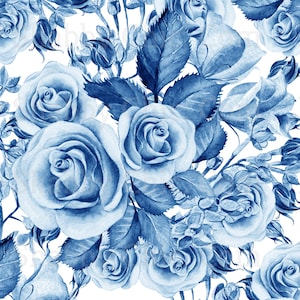 Waterslide Decals Shabby Chic Image Transfer Vintage Antique Home Craft Label Crafts Scrapbooking Card Making DIY Blue Rose Patroon