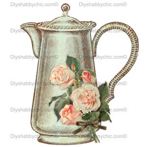Waterslide Decals Shabby Chic Furniture Image Transfer vintage Antique Home Craft Label Crafts Scrapbooking Card Making DIY Rose Coffee Pot