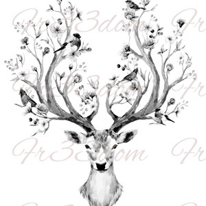 Wasserschiebeaufkleber, Diy Shabby Chic, Möbeltransfer, Vintage Bildtransfer, antikes Haus Handwerk 215 Hirschgeweih Bw