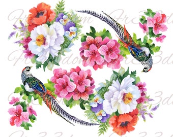 Calcomanías de tobogán, Diy Shabby Chic, Transferencia de muebles, Transferencia de imagen vintage, Artesanía casera antigua 271 Pretty Flowers & Birds
