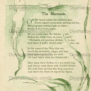 Waterslide Decals Shabby Chic Furniture Image Transfer vintage Antique Home Craft Label Crafts Scrapbooking Card Making DIY Mermaid Poem