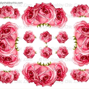 Waterslide Decals Shabby Chic Furniture Image Transfer Vintage Antique Home Craft Label Crafts Scrapbooking Card Making DIY Pinkroses