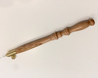 Tambour hook & holder. Size 80 fine needle. Ornate wood turned holder.