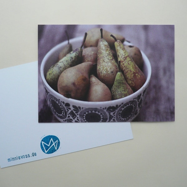 Postcard pears, offset printing, analogue photography