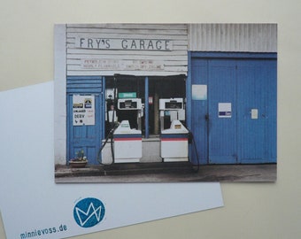 Photo Postcard Fry's Garage, Offset Print, analogue Photography