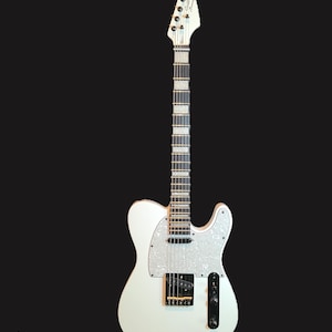 Tuxedo Telecaster Style Guitar – White Gloss/Black Hardware – Assembled in USA – Pro Setup – Free Insured Shipping – Great Value