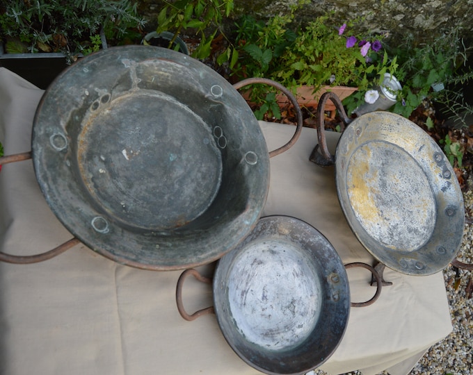 Job Lot 3 Tourtieres Gratins Antique Copper Pans French Copper Pans Unrestored Sold As Found Unrefurbished Unpolished Well Used Scratches
