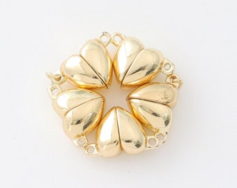 5Pcs Gold Plated Heart Magnetic Clasps, Strong Jewelry Connectors