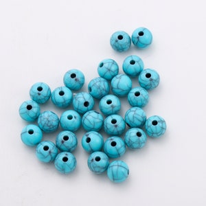 100Pcs 8mm Imitation Turquoise Round Beads,Blue Crackle Round Beads, Plastic Turquoise Bead for Necklace Bracelet DIY Jewelry Making Supply