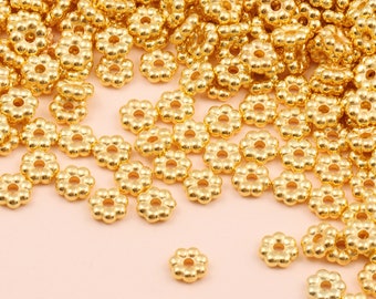 100 Gold Flower Beads, Lightweight Spacer Beads (6mm)