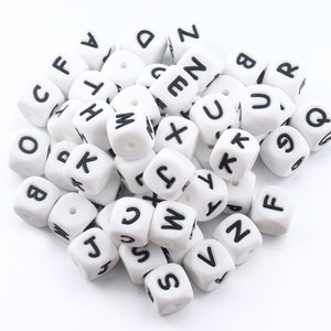 Large 16MM White Alphabet Letter Silicone Bead Mix & Match You Choose  Variety Lot Mixed Letters Cube Dice Square Sensory 