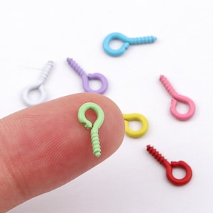 100pcs Colored Screw Eye Pins, Screw Eye Bails, Mini Eye Hook Screw for Pendants Charms Bottles DIY Jewelry Making Findings Supplies