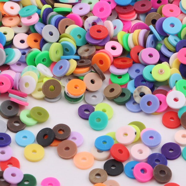 1000pcs 6mm Polymer Clay Disc Beads, African Vinyl Heishi Beads, Muti Colored Clay Spacer Beads for Friendship Bracelet DIY Jewelry Findings