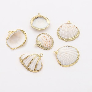 2 Stücke Gold überzogene weiße natürliche Jakobsmuschel Muschel-Charme-Anhänger, Muschel-Handwerk für Halskette Armband Ohrringe DIY Schmuckzubehör