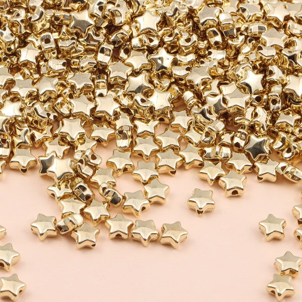 100Pcs 5mm Gold Silver Star Shape Beads, CCB Cute Littel Star Spacer Beads Lightweight for Necklace Bracelet DIY Jewelry Making Findings