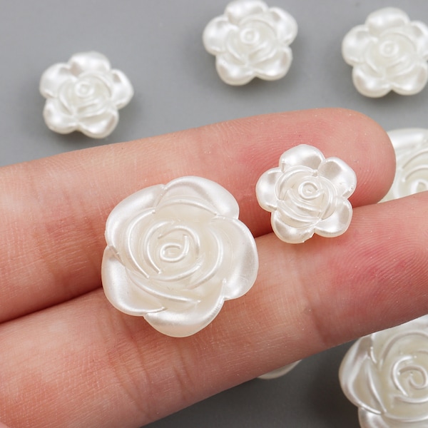 20pcs White Rose Flower Beads Charms, Dainty Tiny Cute Pearly 3D Rose Flower Beads Charms for Earrings Bracelet DIY Jewelry Making Findings