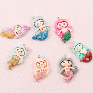 10pcs Colorful Mermaid Charm Pendant, Muti Colored Tiny Cute Cartoon Mermaid Resin Pendant for Necklace Earring DIY Jewelry Making Findings