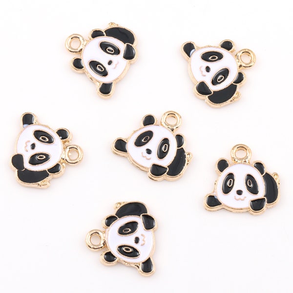 2pcs Enamel Panda Charm Pendant, Gold Metal Enamel Cute Tiny Panda Bear Animal Pendants for Necklace Earrings Findings DIY Jewelry Making