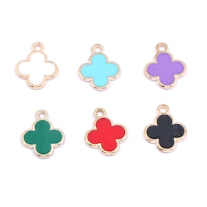 10pcs Enamel Colored Four Leaf Clover Charm Pendant, Gold Plated Cute Tiny Lucky Clover Charm for Necklace Earrings Findings DIY Jewelry