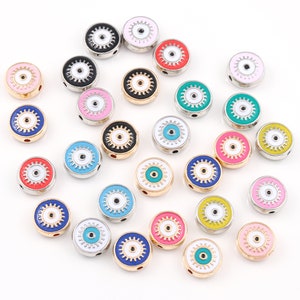 Enamel Blue Evil Eye Beads, Gold & Silver Alloy, 10mm Round Spacer