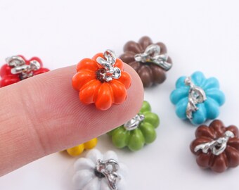 2pcs Enamel Pumpkin Charms, Halloween DIY Jewelry Findings (10mm)