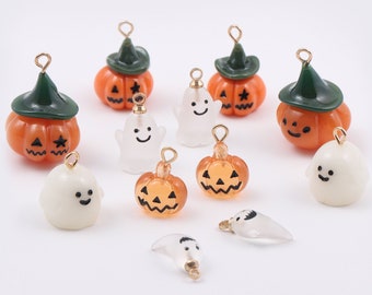 Colgantes de resina con forma de fantasma de calabaza, accesorios de joyería para Halloween