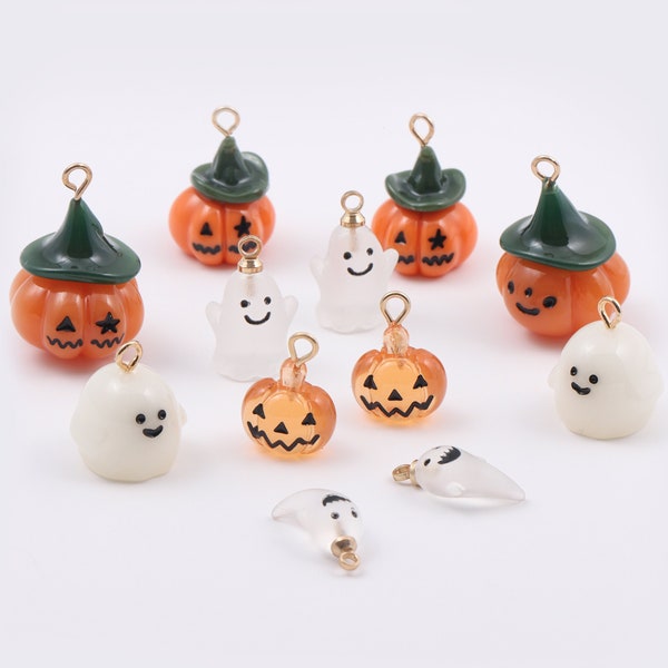 2pcs Resin Pumpkin Charm Pendant, Transparent Cute Ghost Charm Pendant, Cute Halloween Charm, Pumpkin Neclace Earrings Findings DIY Jewelry