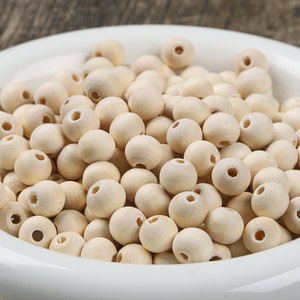 100pcs Round Wooden Beads, Beige Natural Unfinished Round Ball Wood Beads with Big Hole for Bracelet Beads DIY Jewelry, 6mm 8mm 10mm 12mm