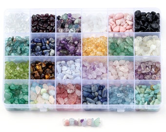 Gemstone Chip Bead Kit, 24 Assorted Crystal Varieties, DIY Jewelry Making