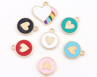 Assorted Alloy Enamel Charms - Rainbow Heart & Flower Charms For Jewelry Making