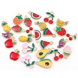 10pcs Gold Plated Enamel Fruit Charm Pendant, Bright Colorful Multifruit Cute Berry Fruits Charm for Earring Findings DIY Jewelry Making