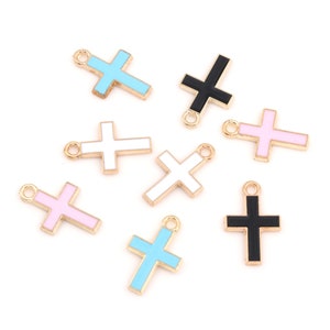 10pcs Enamel Colored Cross Crucifix Charm Pendant, Gold Plated Cute Enamel Cross Charms for Christian Necklace Earrings Findings DIY Jewelry