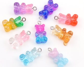 20pcs Gradient Gummy Bear Charm Pendants, DIY Jewelry Making