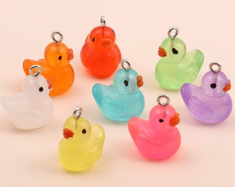 10pcs Luminous Glittering Duck Charm Pendants, Resin DIY Jewelry Findings