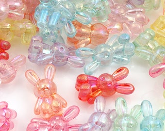 20pcs Colored Transparent Rabbit Charm Beads, Glossy Colorful Tiny Cute 3D Acrylic Rabbit Bunny Beads for DIY Crafts Jewelry Making Findings