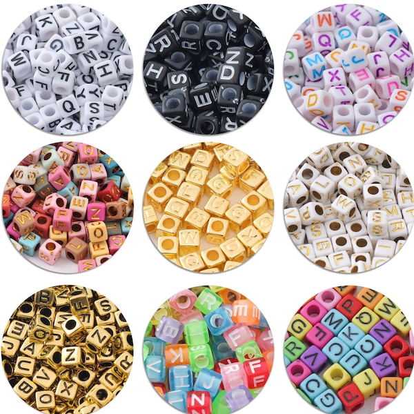 100 Stück Würfel Buchstaben Perlen, Bunte Würfel Anfangsbuchstaben Perlen Kit, Mehrere Farben Gemischt Würfel Alphabet Perle für Halskette Armband DIY Schmuck