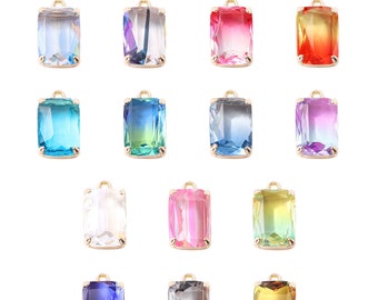 5pcs Transparent Colored Rectangle Crystal Charm Pendant, Dainty Clear Shiny Crystal Charms for Earring Findings DIY Jewelry Making Supplies