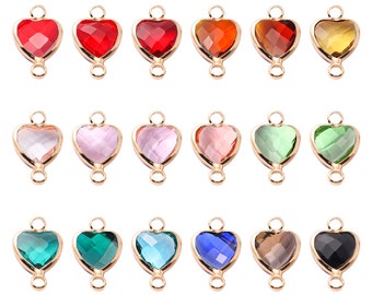 5pcs Gold Plated Crystal Heart Charm Pendants, DIY Jewelry Making (8x12mm)