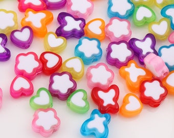 100 Colorful Acrylic Flower Heart Butterfly Beads, DIY Jewelry Making
