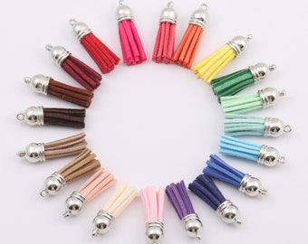 10pcs Multi Colored Suede Leather Tassel Charm Pendant, Mini Cute Laether Tassels Silver Cap for Bag Keychains DIY Jewelry Making Findings