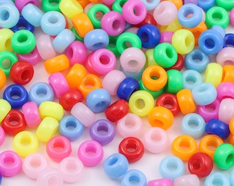 100 peças de miçangas redondas coloridas, miçangas acrílicas com furo grande (7 mm, 9 mm)