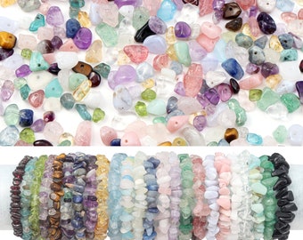 100pcs Assorted Genuine Gemstone Chip Beads, Mini Natural Crystal Chip Irregular Shape with Hole for Bracelet DIY Jewelry Making Findings