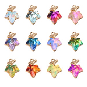 3 Stück zierliche Kristall Ahorn Blatt Charm Anhänger, vergoldete Muti-Farbe Ahorn Blätter Laub Charms für Halskette Ohrringe DIY Schmuck machen