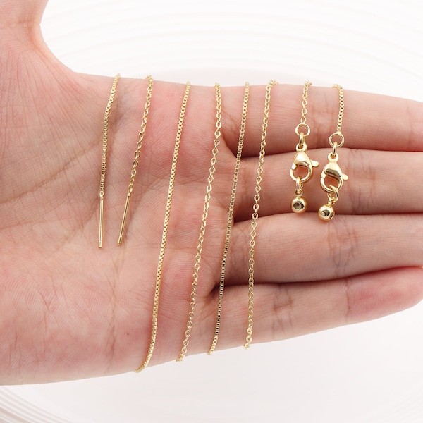 14k Gold Filled Chain Necklace Figaro Chain Cuban Chain, Finished Adjustable Chain with Lobster Clasp, Blank Minimalist Chains for Women