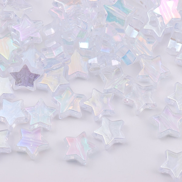 100 Iridescent Star Acrylic Beads, DIY Jewelry Making (10mm)