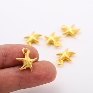 10Pcs 14K Gold Tiny Starfish Charm Pendant Cute Small Starfish Marine life Charm for Necklace Bracelet Earring Jewelry Making Supplies