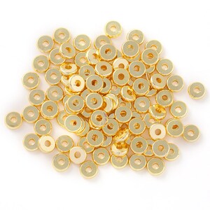 50 Stück winzige 6 mm vergoldete flache runde Spacer Perlen, DIY Schmuckherstellung Zubehör