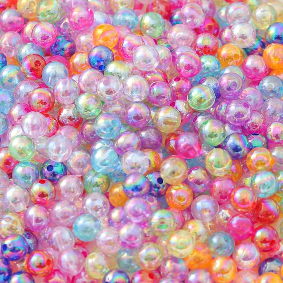 100pcs Iridescent Acrylic Round Beads, 8mm Mixed Colors, DIY Jewelry