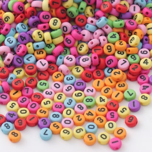 100pcs Colordul Number Beads, Round Flat Bright Mixed Numbers Beads Kit, Mixed Multi-coloured Number Beads for Necklace Bracelet DIY Jewelry